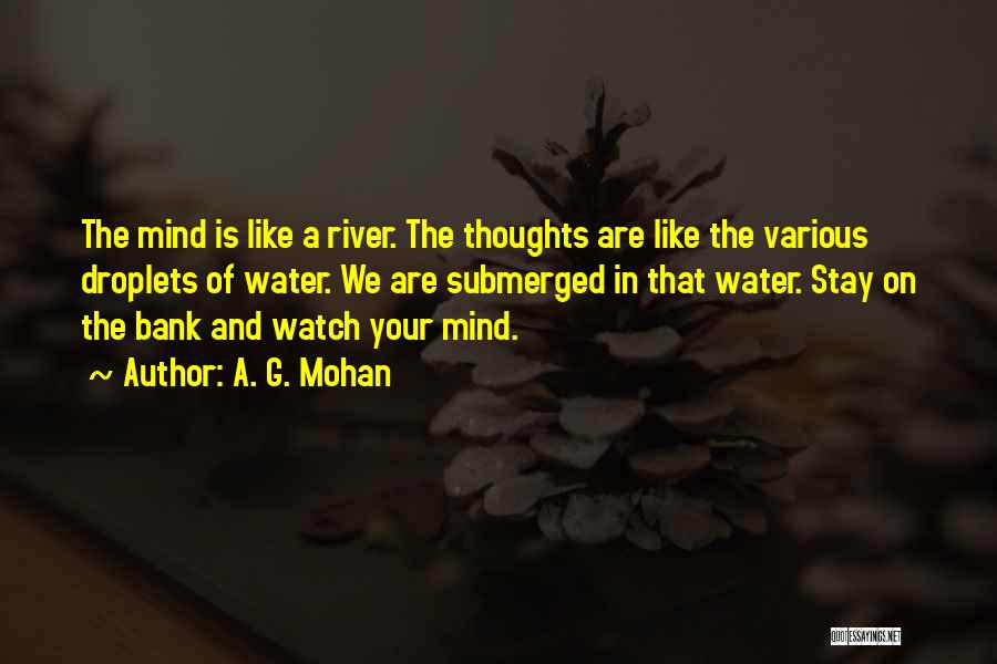 A. G. Mohan Quotes: The Mind Is Like A River. The Thoughts Are Like The Various Droplets Of Water. We Are Submerged In That