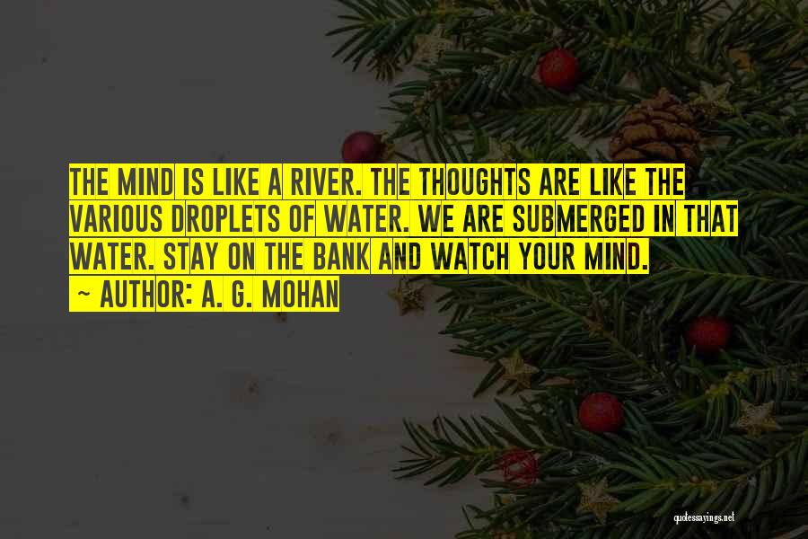 A. G. Mohan Quotes: The Mind Is Like A River. The Thoughts Are Like The Various Droplets Of Water. We Are Submerged In That