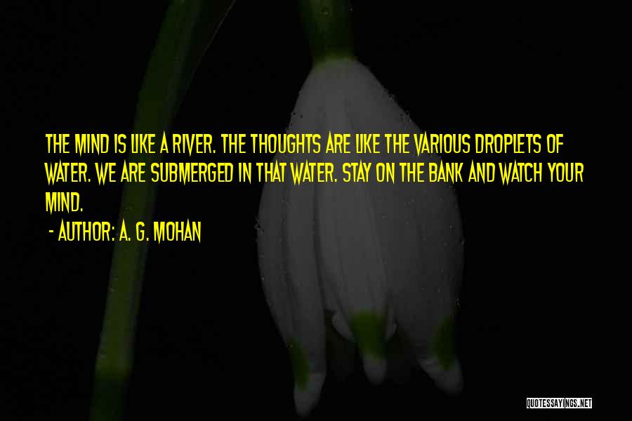 A. G. Mohan Quotes: The Mind Is Like A River. The Thoughts Are Like The Various Droplets Of Water. We Are Submerged In That