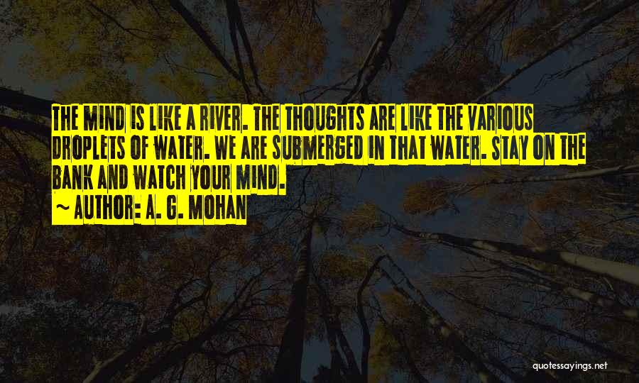 A. G. Mohan Quotes: The Mind Is Like A River. The Thoughts Are Like The Various Droplets Of Water. We Are Submerged In That