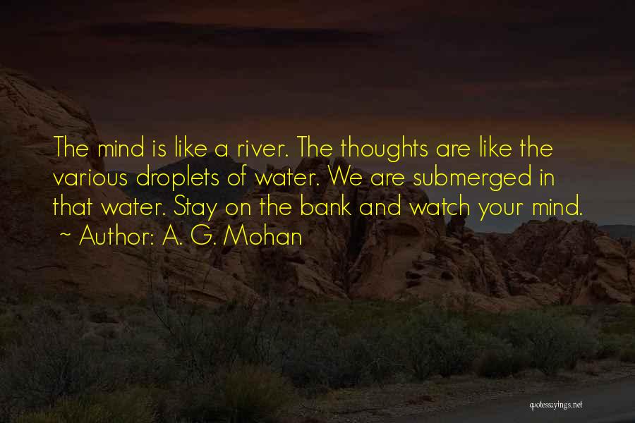 A. G. Mohan Quotes: The Mind Is Like A River. The Thoughts Are Like The Various Droplets Of Water. We Are Submerged In That