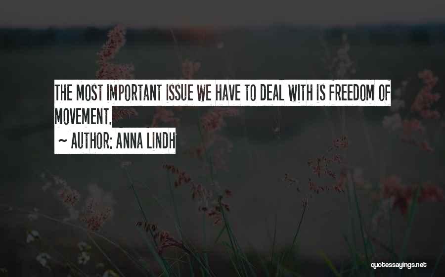 Anna Lindh Quotes: The Most Important Issue We Have To Deal With Is Freedom Of Movement.