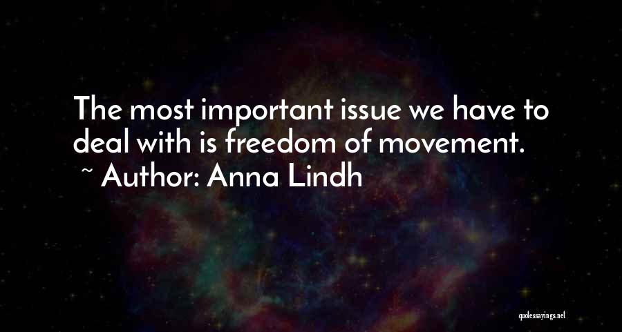 Anna Lindh Quotes: The Most Important Issue We Have To Deal With Is Freedom Of Movement.