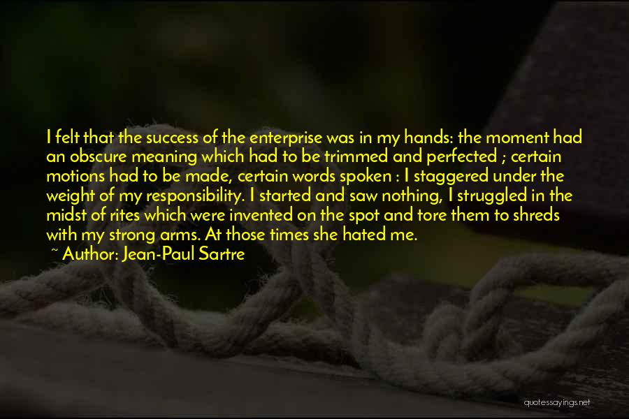 Jean-Paul Sartre Quotes: I Felt That The Success Of The Enterprise Was In My Hands: The Moment Had An Obscure Meaning Which Had