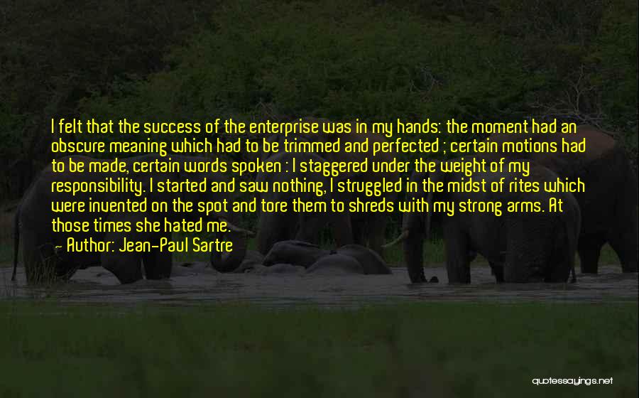 Jean-Paul Sartre Quotes: I Felt That The Success Of The Enterprise Was In My Hands: The Moment Had An Obscure Meaning Which Had