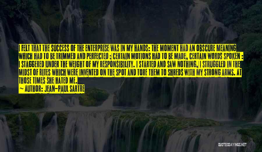 Jean-Paul Sartre Quotes: I Felt That The Success Of The Enterprise Was In My Hands: The Moment Had An Obscure Meaning Which Had