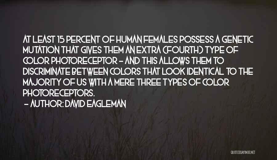 David Eagleman Quotes: At Least 15 Percent Of Human Females Possess A Genetic Mutation That Gives Them An Extra (fourth) Type Of Color