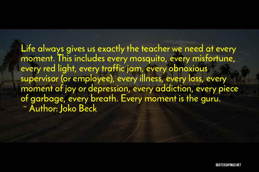 Joko Beck Quotes: Life Always Gives Us Exactly The Teacher We Need At Every Moment. This Includes Every Mosquito, Every Misfortune, Every Red