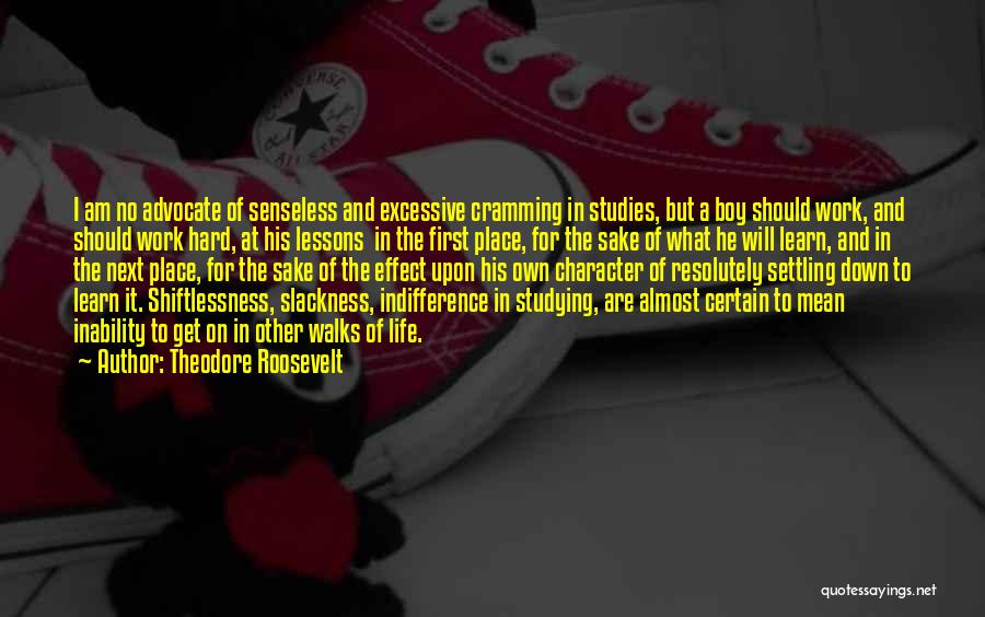 Theodore Roosevelt Quotes: I Am No Advocate Of Senseless And Excessive Cramming In Studies, But A Boy Should Work, And Should Work Hard,