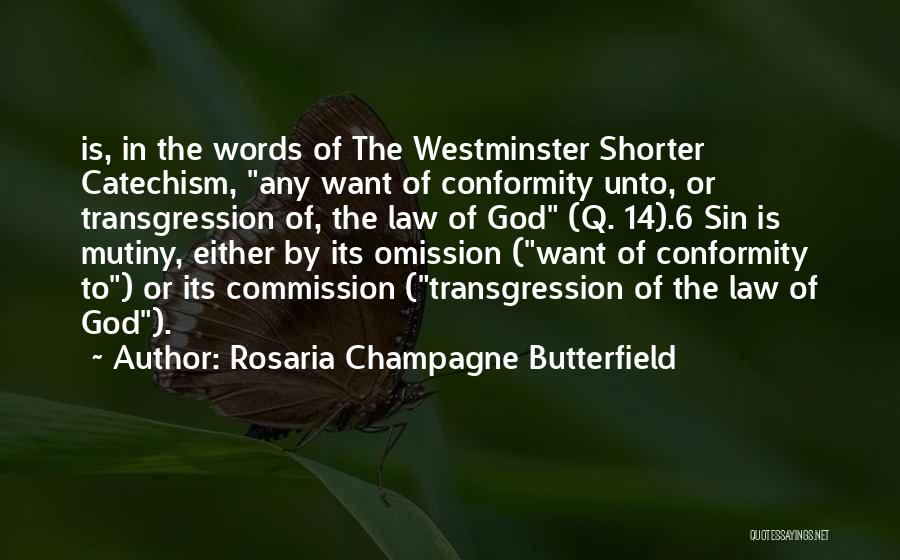 Rosaria Champagne Butterfield Quotes: Is, In The Words Of The Westminster Shorter Catechism, Any Want Of Conformity Unto, Or Transgression Of, The Law Of