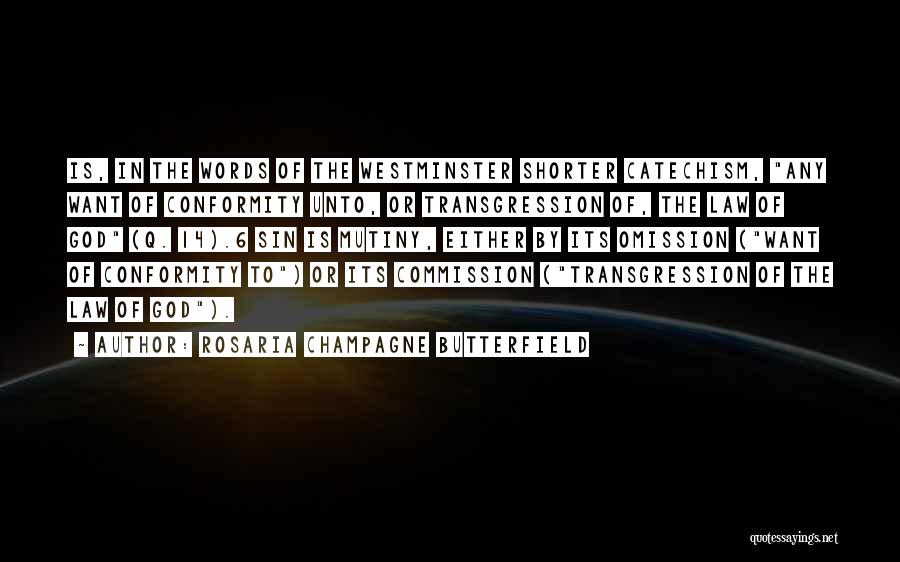 Rosaria Champagne Butterfield Quotes: Is, In The Words Of The Westminster Shorter Catechism, Any Want Of Conformity Unto, Or Transgression Of, The Law Of