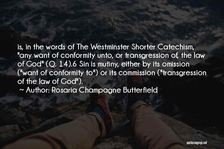 Rosaria Champagne Butterfield Quotes: Is, In The Words Of The Westminster Shorter Catechism, Any Want Of Conformity Unto, Or Transgression Of, The Law Of