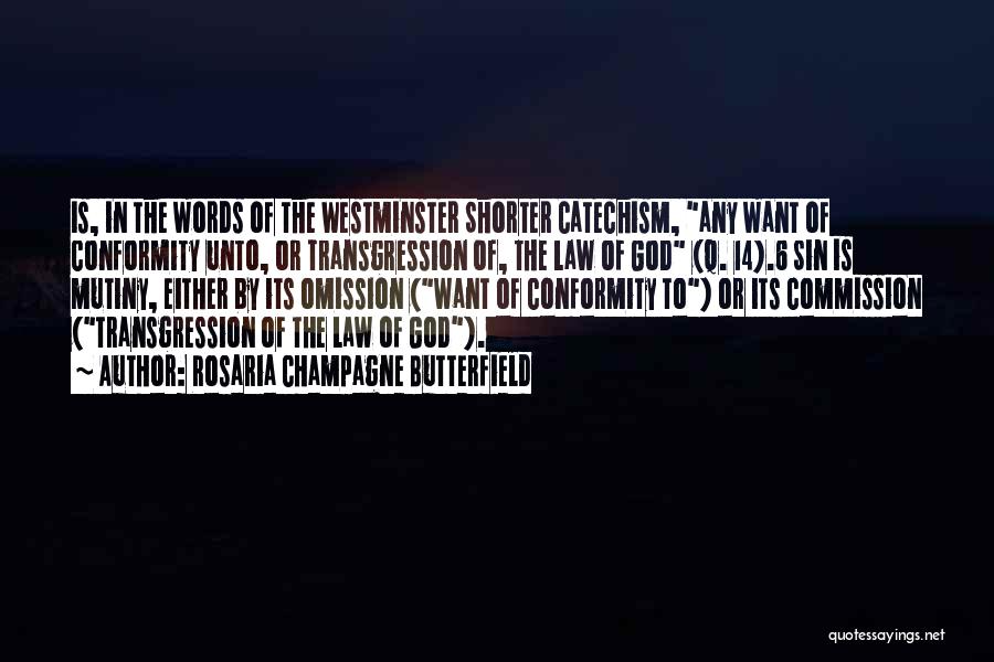 Rosaria Champagne Butterfield Quotes: Is, In The Words Of The Westminster Shorter Catechism, Any Want Of Conformity Unto, Or Transgression Of, The Law Of