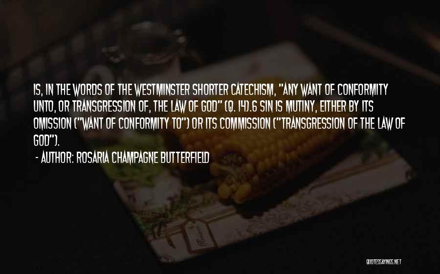 Rosaria Champagne Butterfield Quotes: Is, In The Words Of The Westminster Shorter Catechism, Any Want Of Conformity Unto, Or Transgression Of, The Law Of