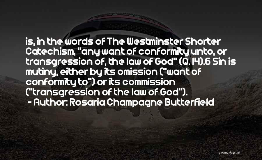 Rosaria Champagne Butterfield Quotes: Is, In The Words Of The Westminster Shorter Catechism, Any Want Of Conformity Unto, Or Transgression Of, The Law Of