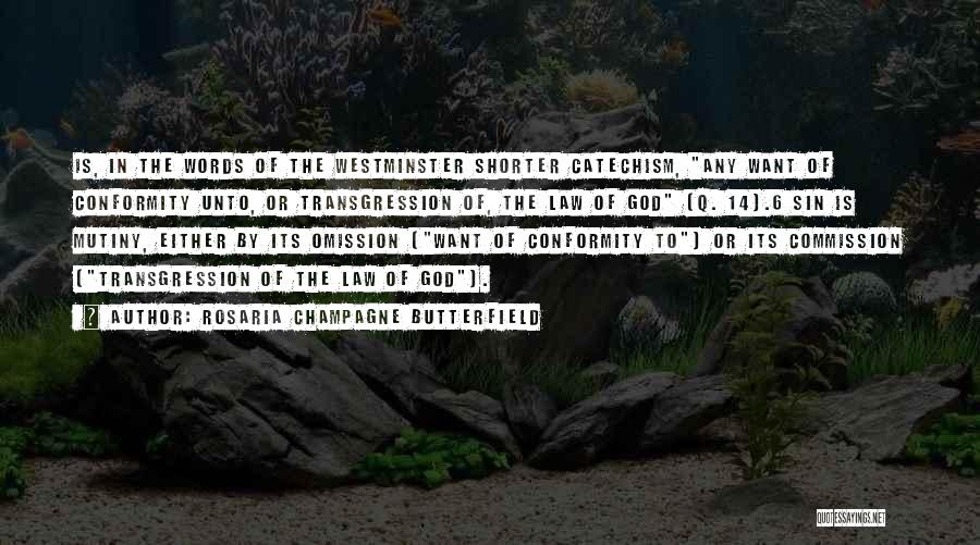 Rosaria Champagne Butterfield Quotes: Is, In The Words Of The Westminster Shorter Catechism, Any Want Of Conformity Unto, Or Transgression Of, The Law Of