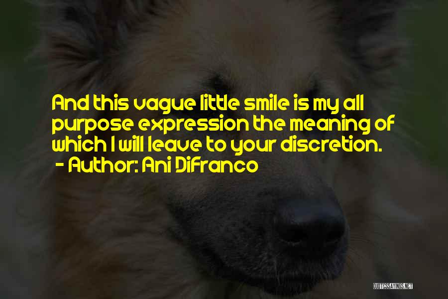Ani DiFranco Quotes: And This Vague Little Smile Is My All Purpose Expression The Meaning Of Which I Will Leave To Your Discretion.