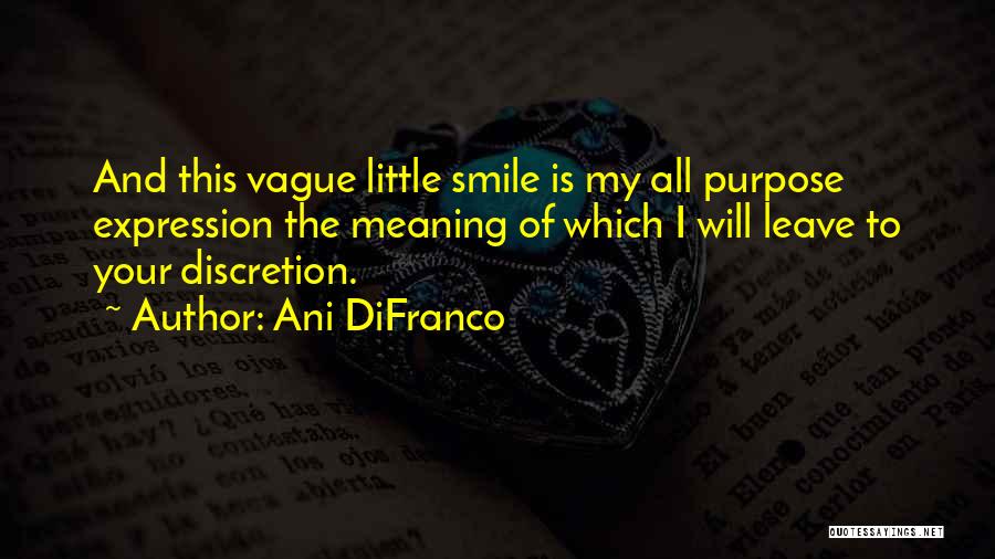 Ani DiFranco Quotes: And This Vague Little Smile Is My All Purpose Expression The Meaning Of Which I Will Leave To Your Discretion.