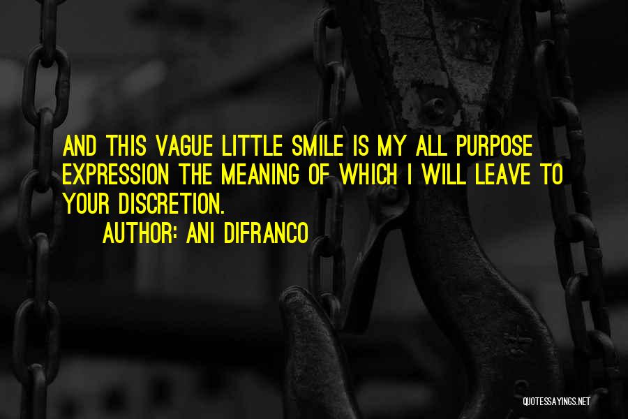 Ani DiFranco Quotes: And This Vague Little Smile Is My All Purpose Expression The Meaning Of Which I Will Leave To Your Discretion.