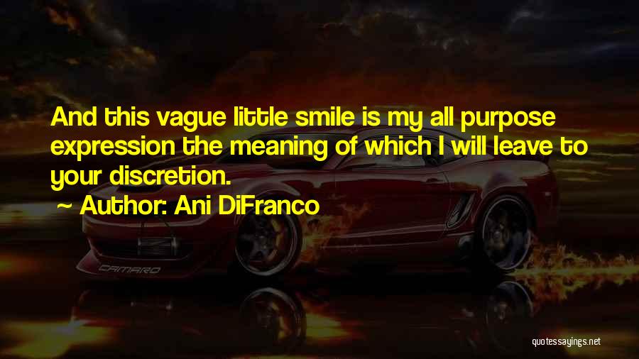 Ani DiFranco Quotes: And This Vague Little Smile Is My All Purpose Expression The Meaning Of Which I Will Leave To Your Discretion.