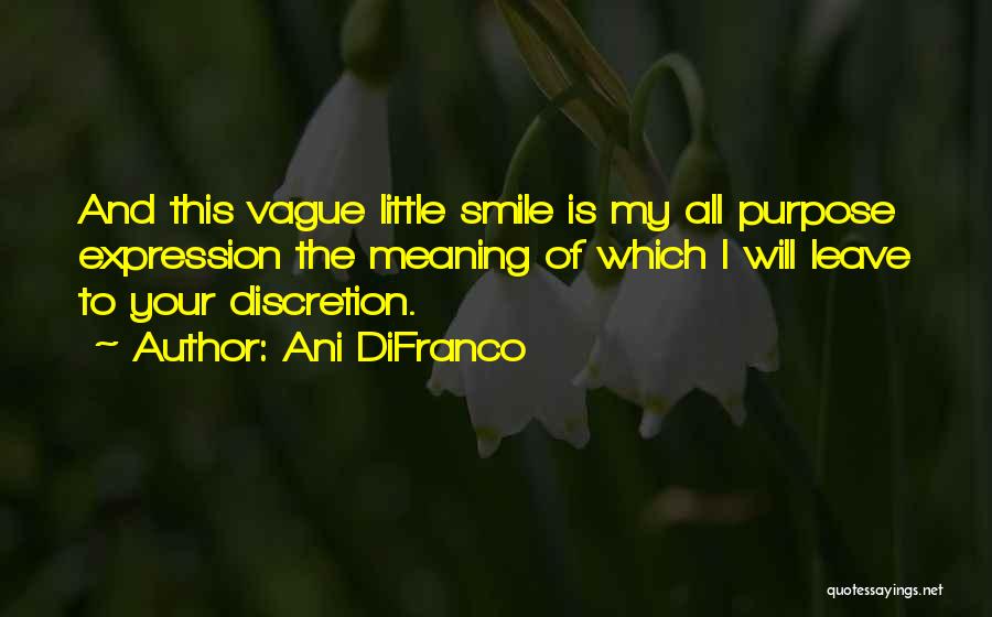 Ani DiFranco Quotes: And This Vague Little Smile Is My All Purpose Expression The Meaning Of Which I Will Leave To Your Discretion.
