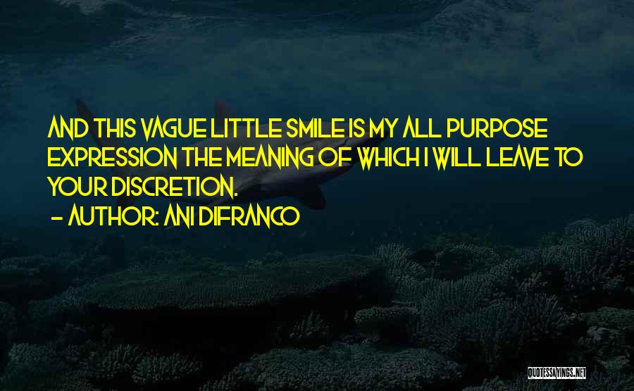 Ani DiFranco Quotes: And This Vague Little Smile Is My All Purpose Expression The Meaning Of Which I Will Leave To Your Discretion.