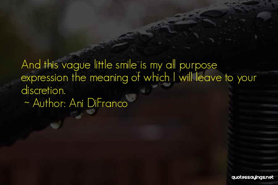 Ani DiFranco Quotes: And This Vague Little Smile Is My All Purpose Expression The Meaning Of Which I Will Leave To Your Discretion.