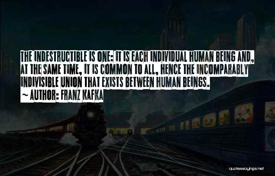 Franz Kafka Quotes: The Indestructible Is One: It Is Each Individual Human Being And, At The Same Time, It Is Common To All,