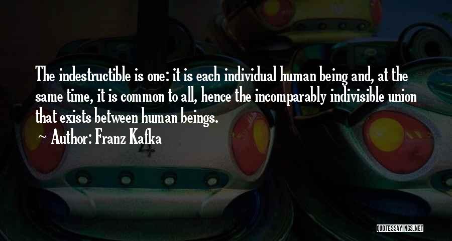 Franz Kafka Quotes: The Indestructible Is One: It Is Each Individual Human Being And, At The Same Time, It Is Common To All,