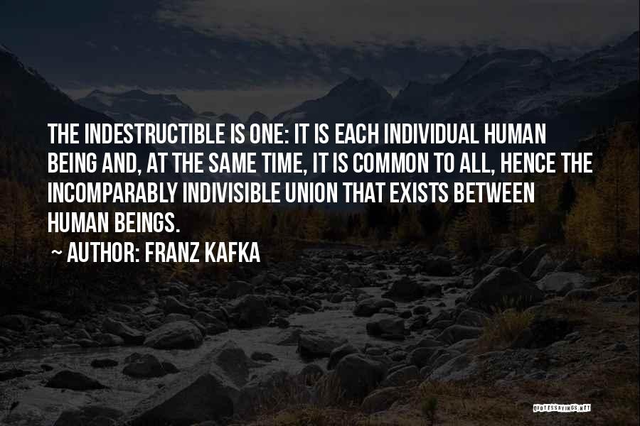 Franz Kafka Quotes: The Indestructible Is One: It Is Each Individual Human Being And, At The Same Time, It Is Common To All,