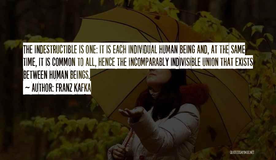 Franz Kafka Quotes: The Indestructible Is One: It Is Each Individual Human Being And, At The Same Time, It Is Common To All,