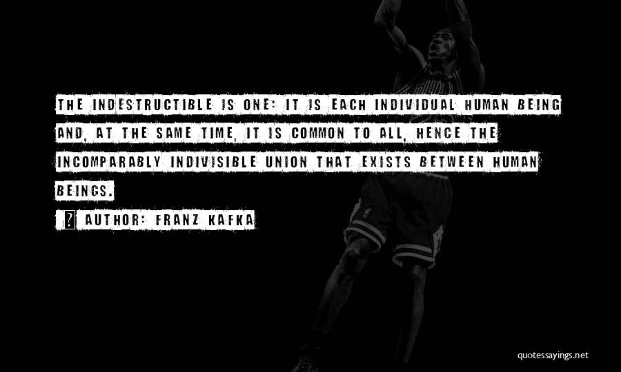 Franz Kafka Quotes: The Indestructible Is One: It Is Each Individual Human Being And, At The Same Time, It Is Common To All,