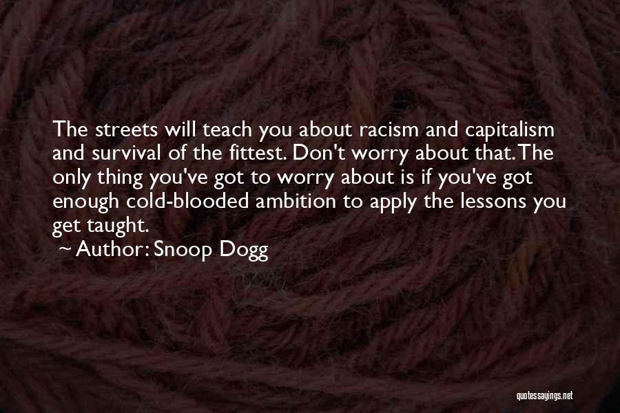 Snoop Dogg Quotes: The Streets Will Teach You About Racism And Capitalism And Survival Of The Fittest. Don't Worry About That. The Only