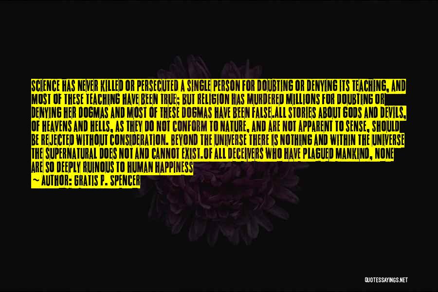 Gratis P. Spencer Quotes: Science Has Never Killed Or Persecuted A Single Person For Doubting Or Denying Its Teaching, And Most Of These Teaching