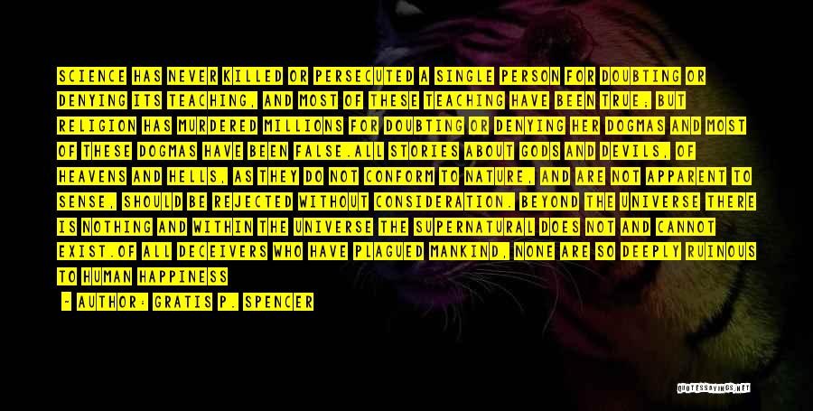 Gratis P. Spencer Quotes: Science Has Never Killed Or Persecuted A Single Person For Doubting Or Denying Its Teaching, And Most Of These Teaching