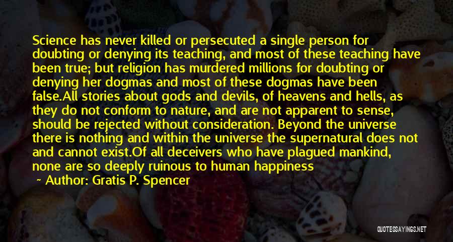 Gratis P. Spencer Quotes: Science Has Never Killed Or Persecuted A Single Person For Doubting Or Denying Its Teaching, And Most Of These Teaching