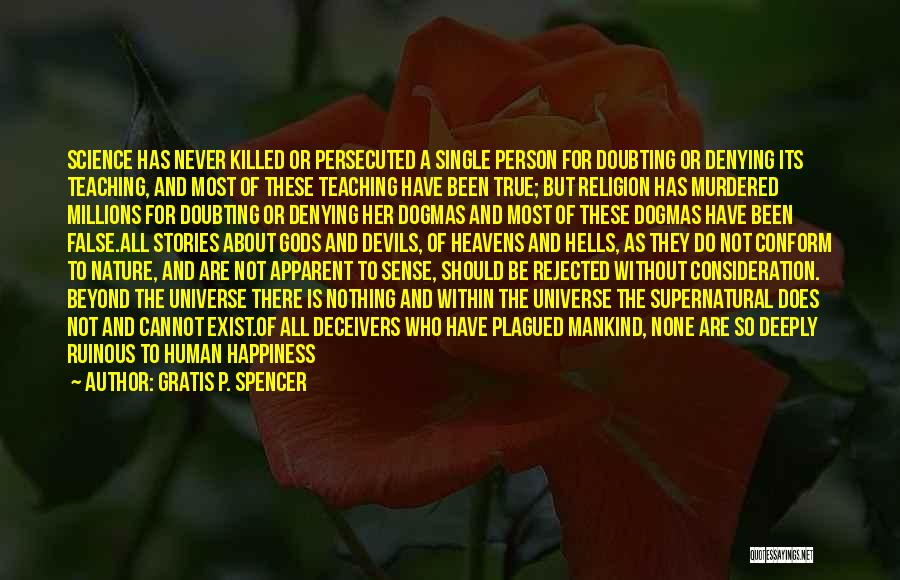 Gratis P. Spencer Quotes: Science Has Never Killed Or Persecuted A Single Person For Doubting Or Denying Its Teaching, And Most Of These Teaching