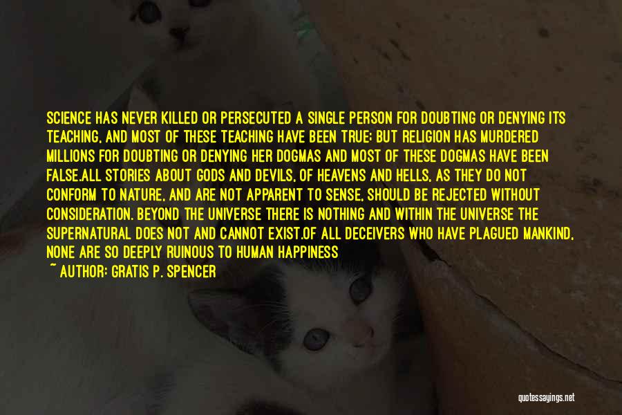 Gratis P. Spencer Quotes: Science Has Never Killed Or Persecuted A Single Person For Doubting Or Denying Its Teaching, And Most Of These Teaching