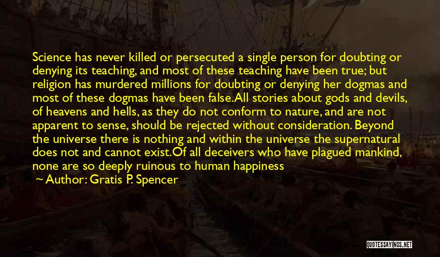 Gratis P. Spencer Quotes: Science Has Never Killed Or Persecuted A Single Person For Doubting Or Denying Its Teaching, And Most Of These Teaching