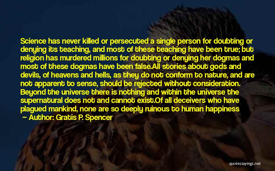 Gratis P. Spencer Quotes: Science Has Never Killed Or Persecuted A Single Person For Doubting Or Denying Its Teaching, And Most Of These Teaching