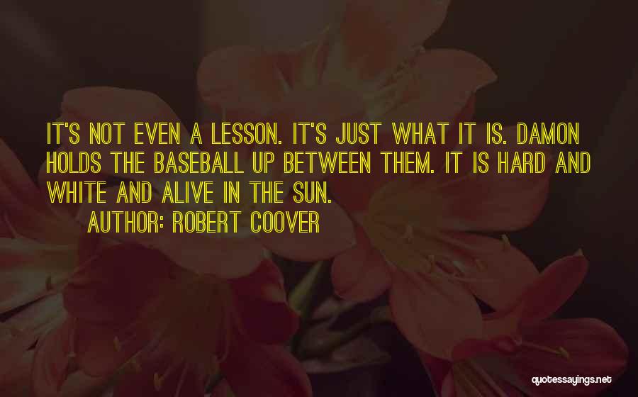 Robert Coover Quotes: It's Not Even A Lesson. It's Just What It Is. Damon Holds The Baseball Up Between Them. It Is Hard