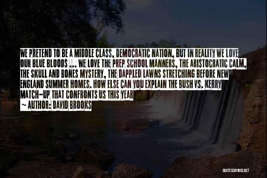 David Brooks Quotes: We Pretend To Be A Middle Class, Democratic Nation, But In Reality We Love Our Blue Bloods ... We Love