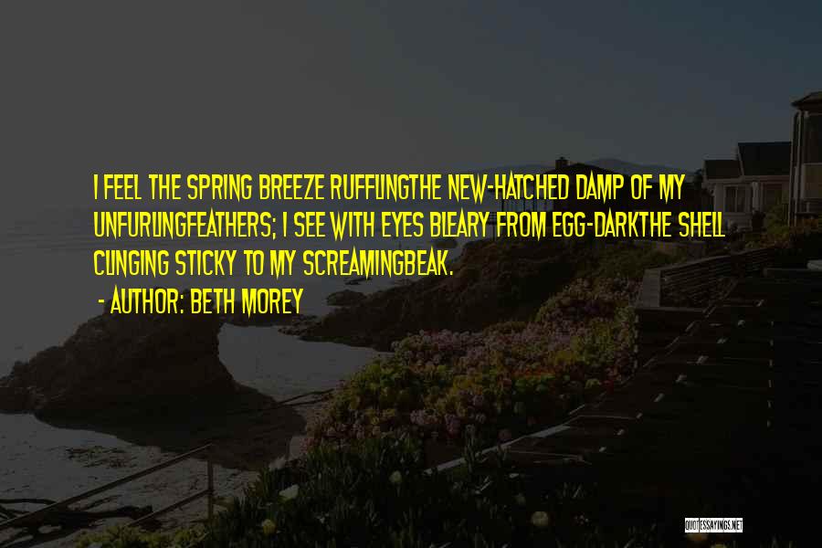 Beth Morey Quotes: I Feel The Spring Breeze Rufflingthe New-hatched Damp Of My Unfurlingfeathers; I See With Eyes Bleary From Egg-darkthe Shell Clinging