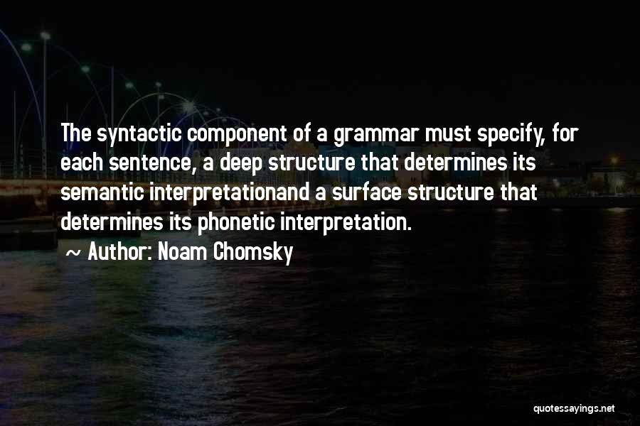 Noam Chomsky Quotes: The Syntactic Component Of A Grammar Must Specify, For Each Sentence, A Deep Structure That Determines Its Semantic Interpretationand A