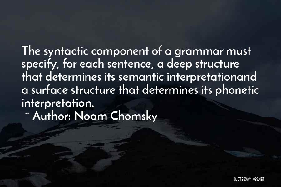 Noam Chomsky Quotes: The Syntactic Component Of A Grammar Must Specify, For Each Sentence, A Deep Structure That Determines Its Semantic Interpretationand A