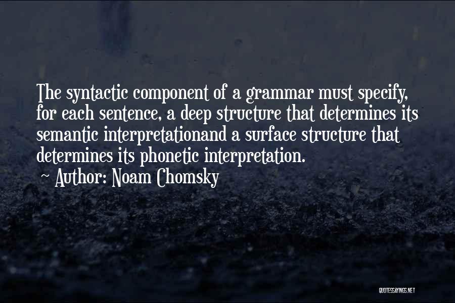 Noam Chomsky Quotes: The Syntactic Component Of A Grammar Must Specify, For Each Sentence, A Deep Structure That Determines Its Semantic Interpretationand A