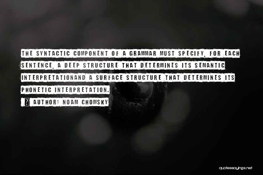 Noam Chomsky Quotes: The Syntactic Component Of A Grammar Must Specify, For Each Sentence, A Deep Structure That Determines Its Semantic Interpretationand A