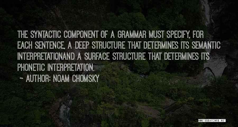 Noam Chomsky Quotes: The Syntactic Component Of A Grammar Must Specify, For Each Sentence, A Deep Structure That Determines Its Semantic Interpretationand A