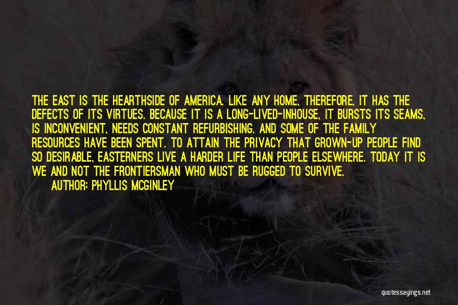 Phyllis McGinley Quotes: The East Is The Hearthside Of America. Like Any Home, Therefore, It Has The Defects Of Its Virtues. Because It