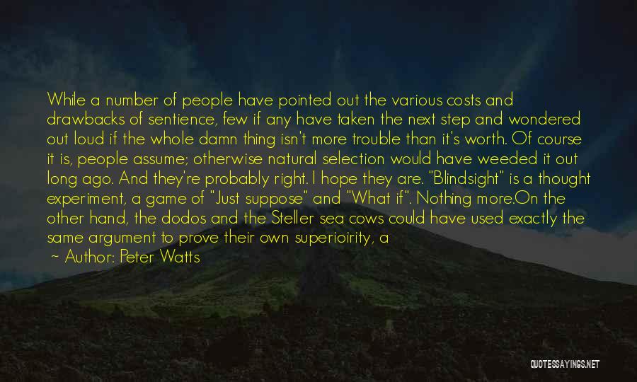 Peter Watts Quotes: While A Number Of People Have Pointed Out The Various Costs And Drawbacks Of Sentience, Few If Any Have Taken